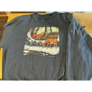 Vintage 80s Deer Animal Nature Crewneck Sweatshirt Size L Buck Animals